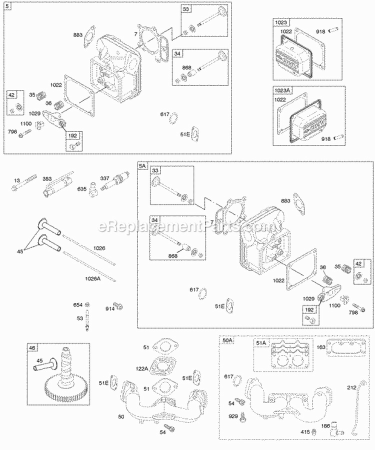 Camshaft Cylinder Head Valves Diagram and Parts List for 40F777-0111-E1  Briggs and Stratton Engine